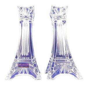 Marquis Waterford Odyssey Crystal Candlesticks Set 7" Tall Elegant Design Pair